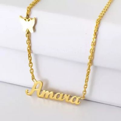 Custom Name Necklace with Butterfly Adjustable 16”-20”