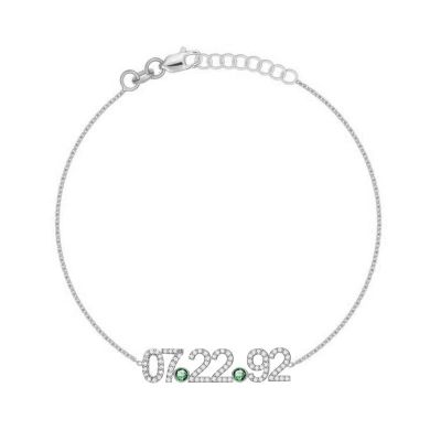 Personalized Diamond Date Bracelet with Birthstone Adjustable 6”-7.5”