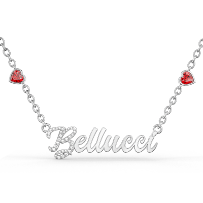 Bellucci - Custom First Letter Diamond Name Necklace with Two Hearts Adjustable 16”-20”