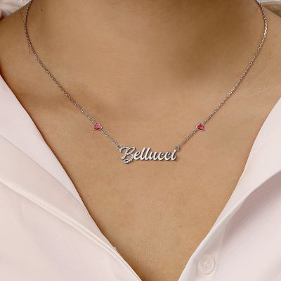 Bellucci - Custom First Letter Diamond Name Necklace with Two Hearts Adjustable 16”-20”