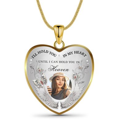 Custom Photo Memorial Necklace Adjustable - I'll Hold You In My Heart 16”-20”