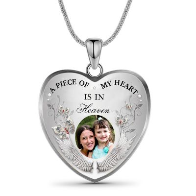 Custom Photo Memorial Necklace Adjustable - A Piece Of My Heart Is In Heaven  16”-20”