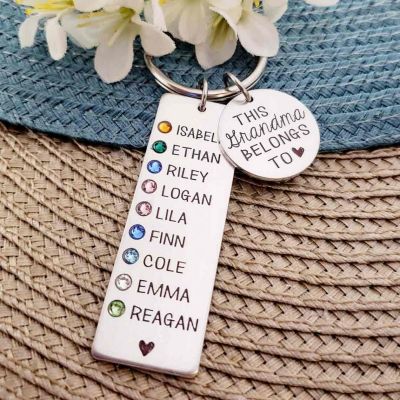 Personalized 1-9 Engraving Names with Birthstone Keychain