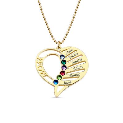 Custom Heart Multi Stones & Name Necklace