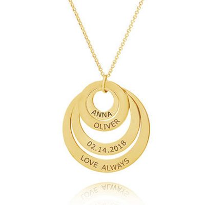 Personalized Family Stacked Circles Name Necklace Adjustable 16”-20”