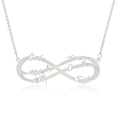 Custom Infinity Name Necklace with Six Names Adjustable 16”-20”