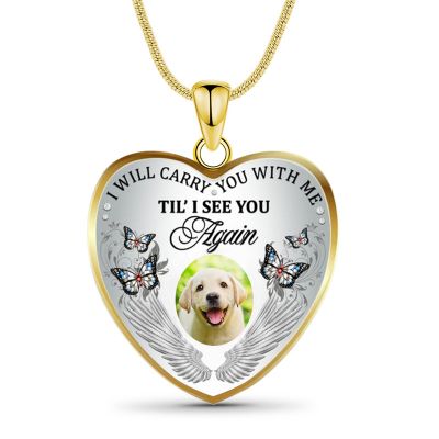 Custom Photo Memorial  Necklace Adjustable - I Will Carry You With Me 16”-20”