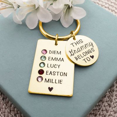 Personalized 1-9 Engraving Names with Birthstone Keychain