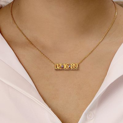 Personalized Cubic Bar Date Necklace Adjustable 16”-20”