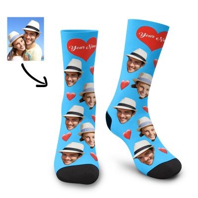 Custom Photo Socks with Your Text Heart