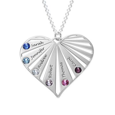 Custom Heart Multi Name & Birthstone Necklace Adjustable 16”-20”