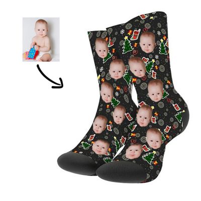 Custom Face Socks Christmas Tree Hero