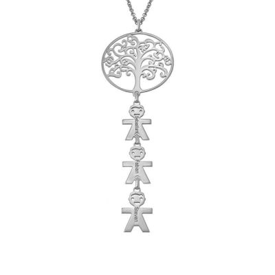 Custom Vertical Tree Of Life Kids Name Necklace Adjustable 16”-20”