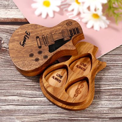 Personalized Wooden Guitar Picks Set 3 Pcs with Storage Case
