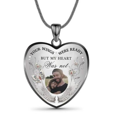 Custom Photo Memorial Necklace Adjustable - Your Wings Were Ready 16”-20”