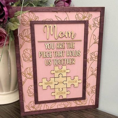 Personalized Name Puzzle Frame Pink- You Are The Piece That Holds Us Together 15*10 Inches