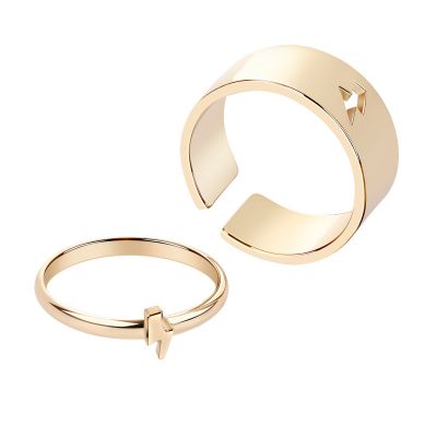 2Pcs Lightning Rings Couple Ring Set Promise Matching Friendship 18K Gold Plated Adjustable