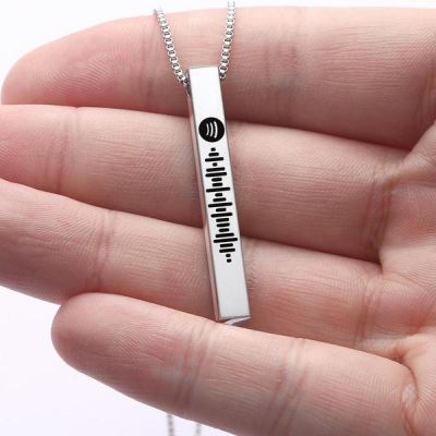 Scannable Spotify Code Necklace 3D Engraved Vertical Bar Necklace Gifts for Her