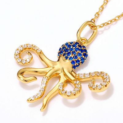 Ocean Octopus Necklace 925 Sterling Silver With Cubic Zirconia