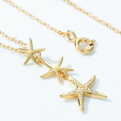 Ocean Starfish Necklace Connected Pendant 925 Sterling Silver With Cubic Zirconia