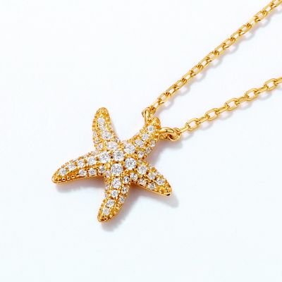 Ocean Double Starfish Necklace 925 Sterling Silver Cubic Zirconia