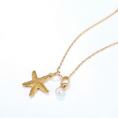 Ocean Starfish&Pearl Necklace 925 Sterling Silver Cubic Zirconia
