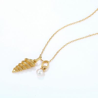 Ocean Conch&Pearl Necklace 925 Sterling Silver Cubic Zirconia