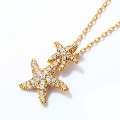 Ocean Small Starfish Necklace 925 Sterling Silver Cubic Zirconia