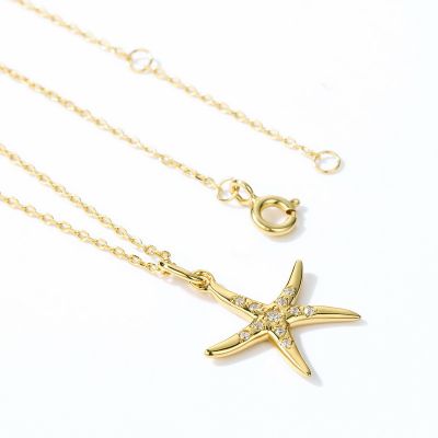 Ocean Single Starfish Necklace 925 Sterling Silver Cubic Zirconia