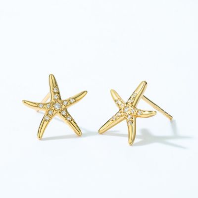 StarFish Ear Studs 925 sterling silver with CZ