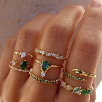 Adjustable Emerald Dixon Ring Gold Plated Brass