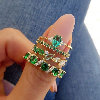 Mini Emerald Ring Gold Plated Brass