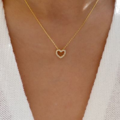 Crystal Marie Heart Necklace Gold Plated Brass