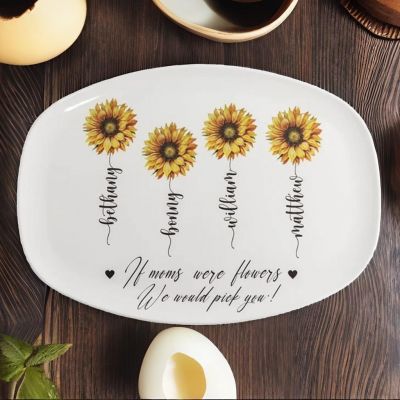 Personalized Sunflower Platter with Engraved Names - Love Gift for Mom, Wife, or Grandma