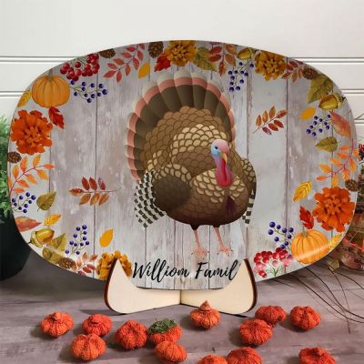 Personalized Blessed Family Thanksgiving Turkey Platter - Thanksgiving Table Decor