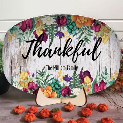 Personalized Thankful Serving Platter - Thanksgiving Table Decor