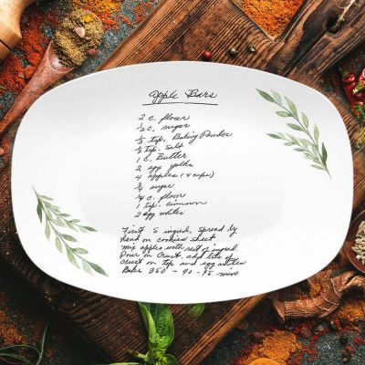 Personalized Handwritten Recipe Platter with Leaf Design - A Gift for Mom or Grandma
