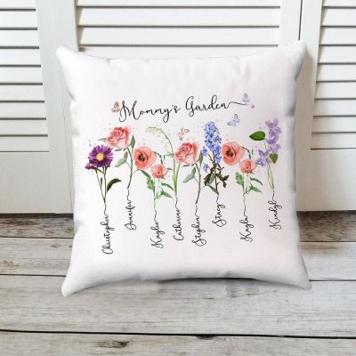Personalized Mama's Garden Pillow - Birth Month Flower with Kids' Names, a Thoughtful Christmas Day Gift for Mom
