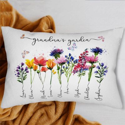 Personalized Grandma's Garden Pillow - Birth Month Flower with Kids' Names, a Thoughtful Christmas Day Gift for Mom