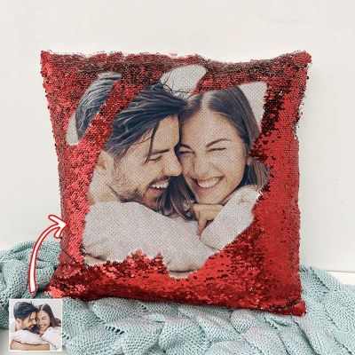 Personalized Sequin Photo Pillow For Couples Valentine's Day