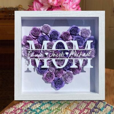 Personalized Mom Flower Shadow Box - Kids' Names Gift for Mother's Day