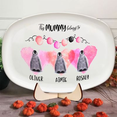 Personalized This Mummy Belongs To Platter with Children's Names / Little Penguins / Cute Mother's Day Gift