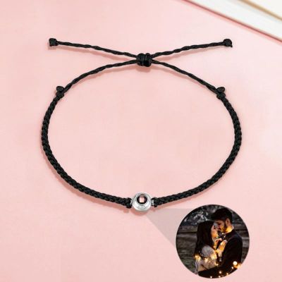 Personalized Black Circle Photo Projection Bracelet - Customizable Gift for Women and Men