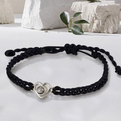 Personalized Heart Photo Projection Bracelet - Black String and Meaningful Gift