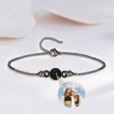 Personalized Circle Photo Projection Bracelet - Sliver with Pink Rope - Stylish and Chic Gift