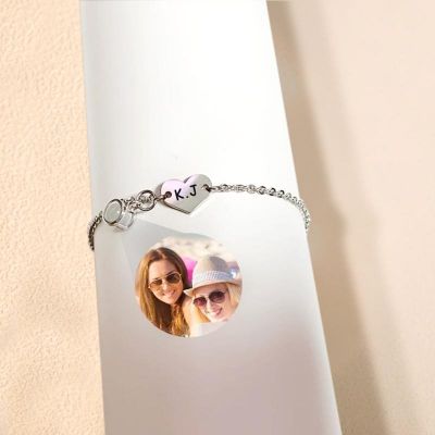Personalized Heart-Shaped Initials Photo Projection Bracelet - Personal and Meaningful Gift