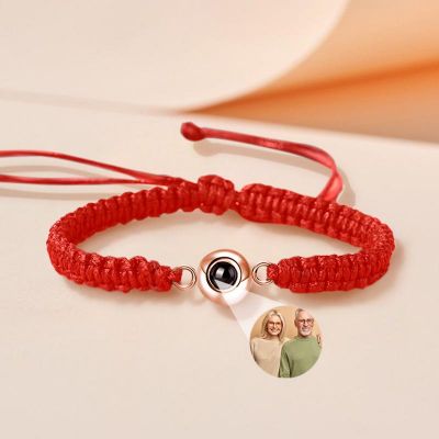Personalized Round Red Braided Photo Projection Bracelet - Festive and Memorable Gift for Christmas