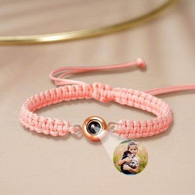 Personalized Braided Pink Rope Photo Projection Bracelet - Sweet and Trendy Gift