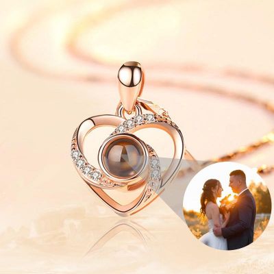 Personalized Circle Photo Projection Necklace - Heart Shaped
