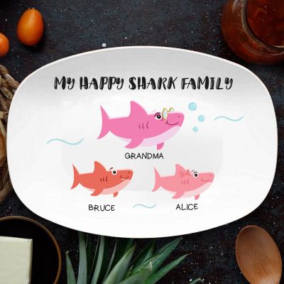 Personalized Platter My Happy Shark Family Cute Gift With Family's Name